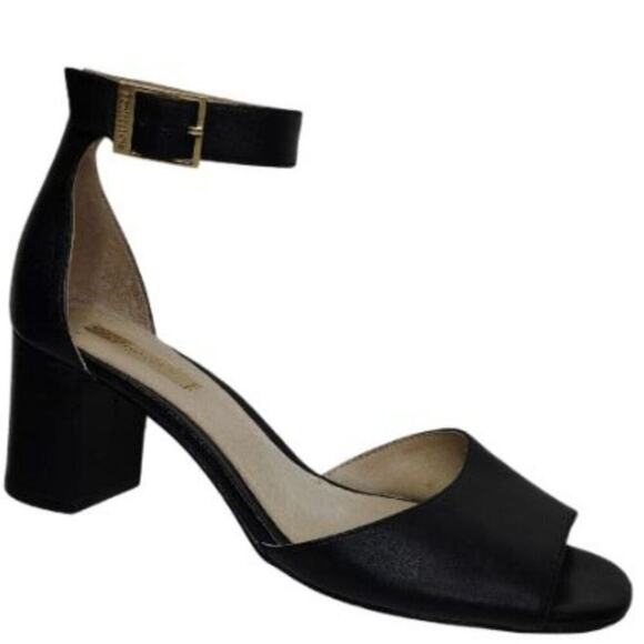 Louise et Cie Karisa Black Leather Ankle Strap Open Toe Block Heel Size 7M - Picture 1 of 10